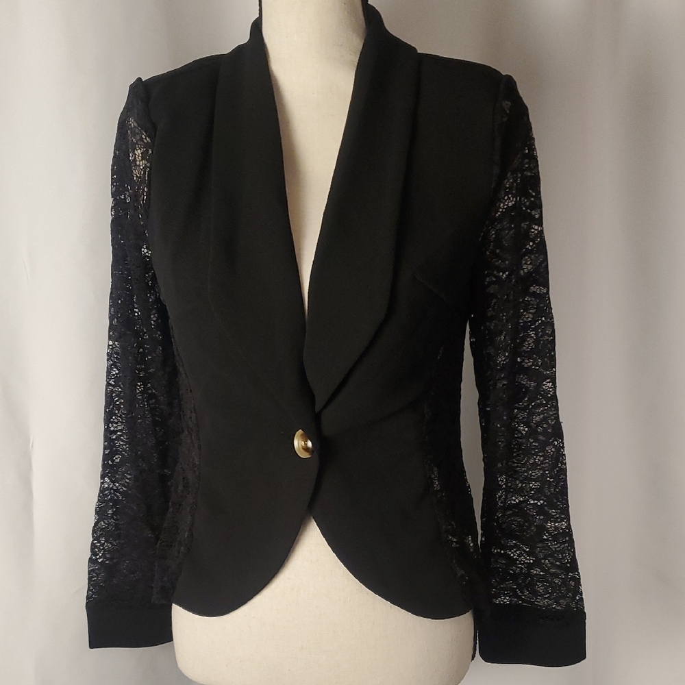 SHEIN Black Lace Sleeve Blazer